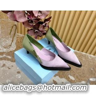 Sophisticated Prada Patchwork Satin Pumps 5cm with Bow Green/Pink 812005