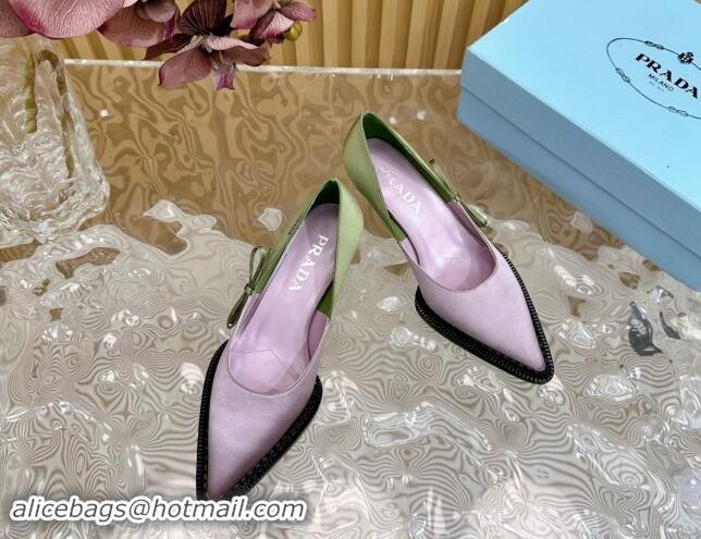 Sophisticated Prada Patchwork Satin Pumps 5cm with Bow Green/Pink 812005