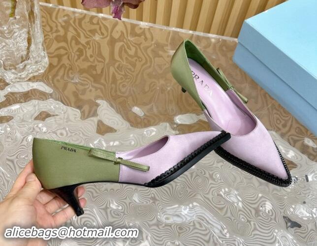 Sophisticated Prada Patchwork Satin Pumps 5cm with Bow Green/Pink 812005