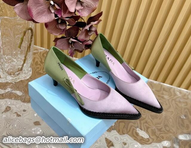 Sophisticated Prada Patchwork Satin Pumps 5cm with Bow Green/Pink 812005