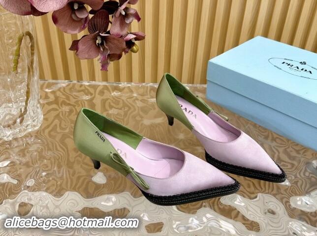 Sophisticated Prada Patchwork Satin Pumps 5cm with Bow Green/Pink 812005