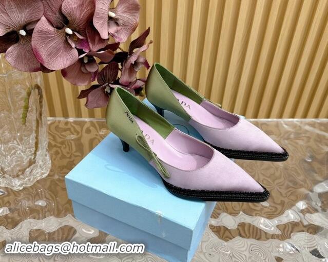 Sophisticated Prada Patchwork Satin Pumps 5cm with Bow Green/Pink 812005