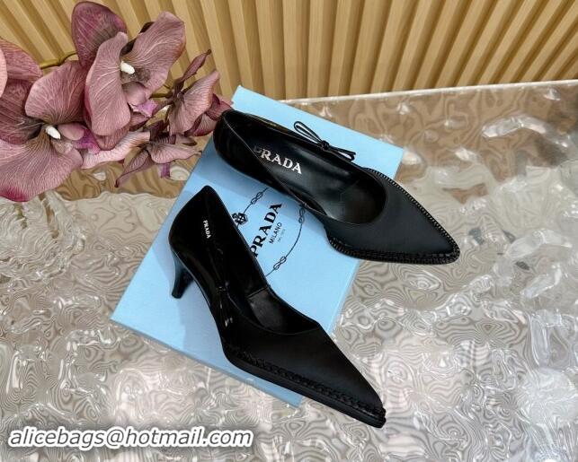 Unique Style Prada Patchwork Satin Pumps 5cm with Bow Black 812006