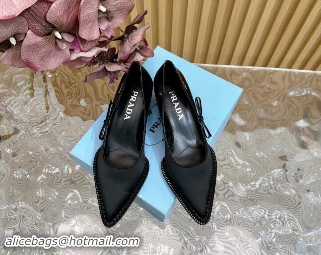 Unique Style Prada Patchwork Satin Pumps 5cm with Bow Black 812006