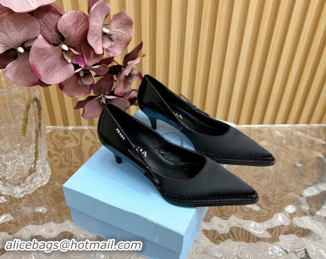 Unique Style Prada Patchwork Satin Pumps 5cm with Bow Black 812006