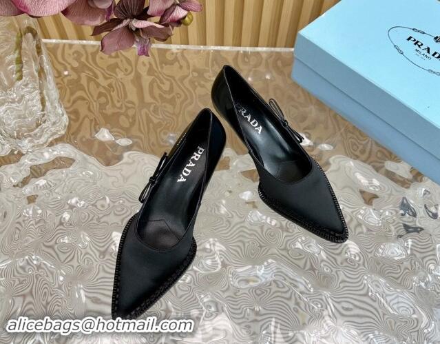 Unique Style Prada Patchwork Satin Pumps 5cm with Bow Black 812006