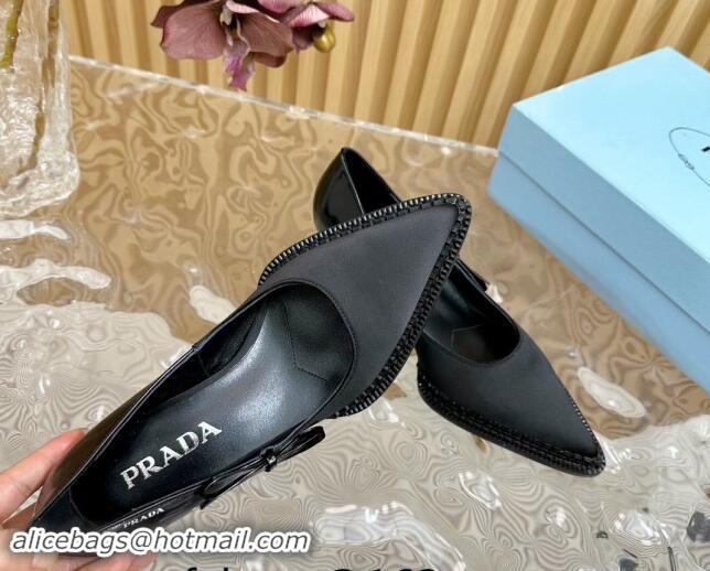 Unique Style Prada Patchwork Satin Pumps 5cm with Bow Black 812006