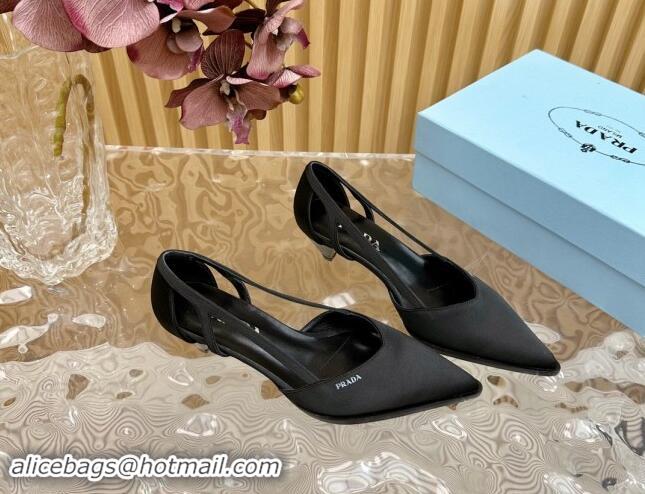 Discount Prada Satin Open Pumps 5cm Black 812007