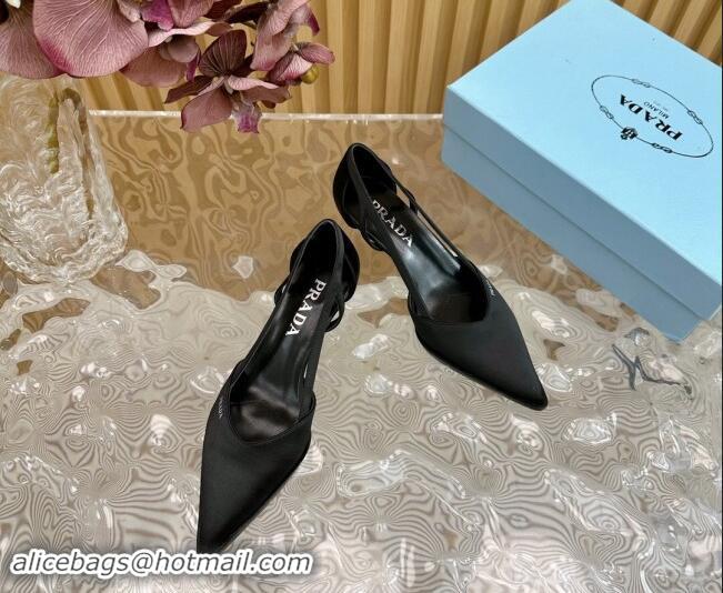 Discount Prada Satin Open Pumps 5cm Black 812007