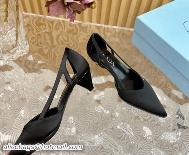 Discount Prada Satin Open Pumps 5cm Black 812007