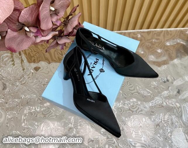 Discount Prada Satin Open Pumps 5cm Black 812007