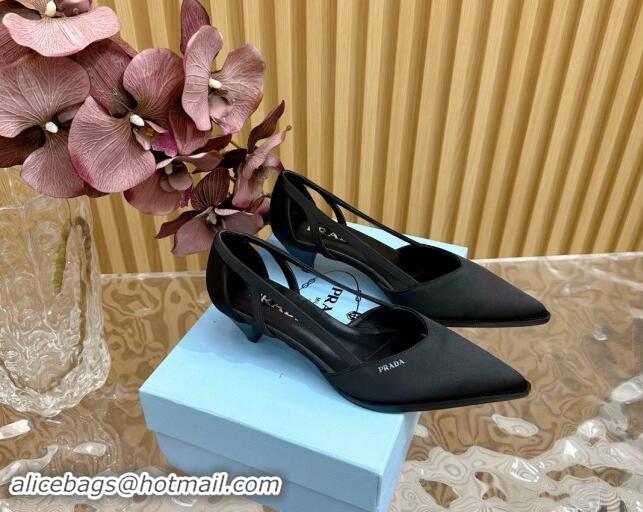 Discount Prada Satin Open Pumps 5cm Black 812007