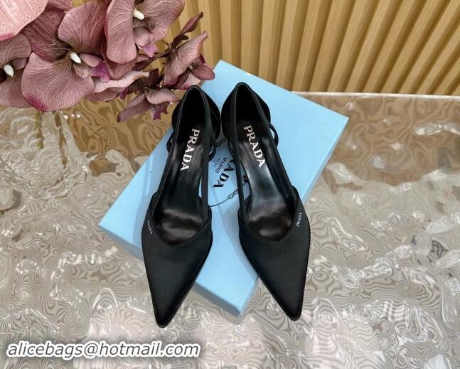 Discount Prada Satin Open Pumps 5cm Black 812007