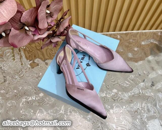 Grade Quality Prada Satin Open Pumps 5cm Light Purple 812008