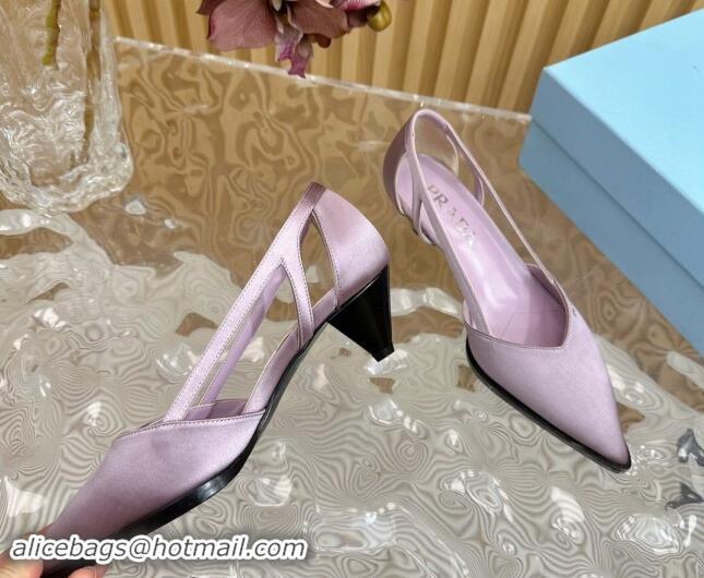 Grade Quality Prada Satin Open Pumps 5cm Light Purple 812008