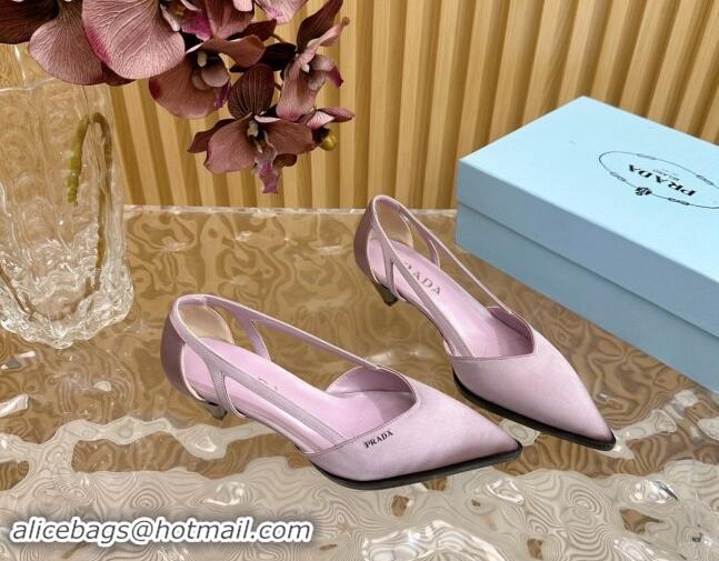 Grade Quality Prada Satin Open Pumps 5cm Light Purple 812008