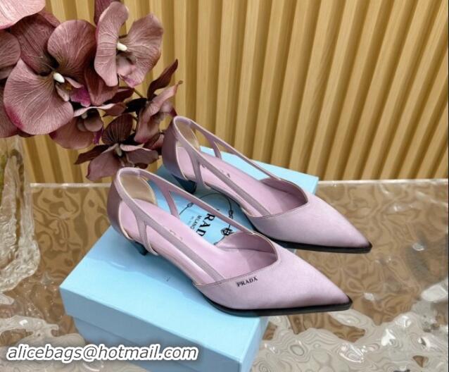 Grade Quality Prada Satin Open Pumps 5cm Light Purple 812008