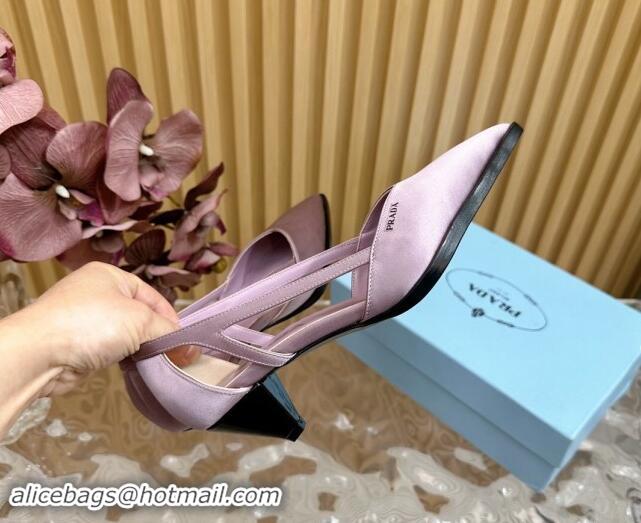 Grade Quality Prada Satin Open Pumps 5cm Light Purple 812008