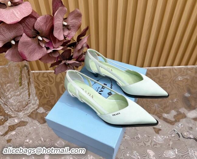 Good Product Prada Satin Open Pumps 5cm Light Green 812009