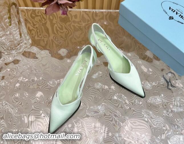 Good Product Prada Satin Open Pumps 5cm Light Green 812009