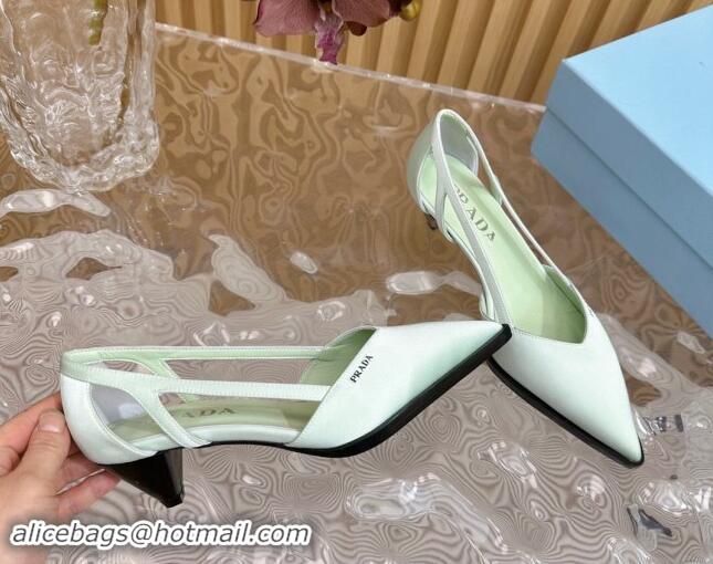 Good Product Prada Satin Open Pumps 5cm Light Green 812009