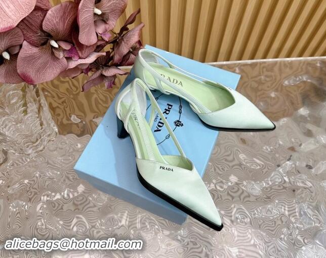 Good Product Prada Satin Open Pumps 5cm Light Green 812009