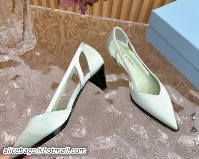 Good Product Prada Satin Open Pumps 5cm Light Green 812009