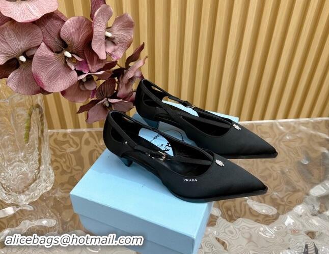 Grade Quality Prada Satin Pumps 5cm with Buckle Black 812010