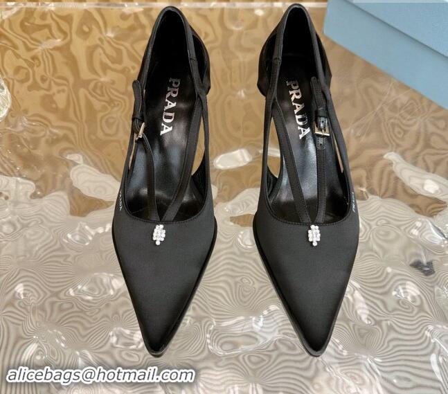 Grade Quality Prada Satin Pumps 5cm with Buckle Black 812010