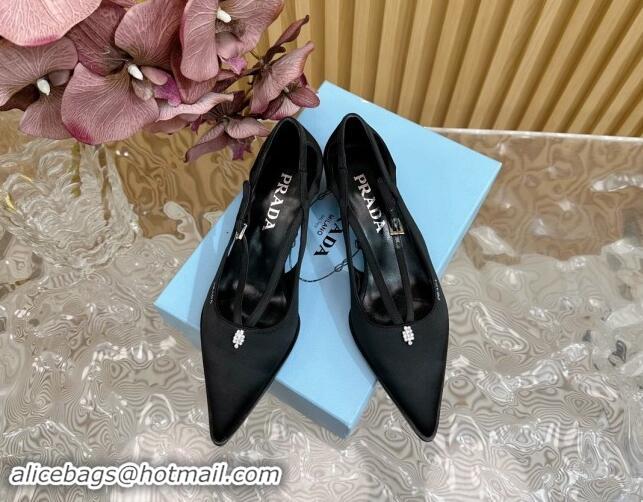 Grade Quality Prada Satin Pumps 5cm with Buckle Black 812010