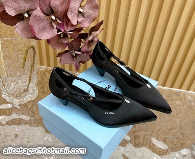 Grade Quality Prada Satin Pumps 5cm with Buckle Black 812010