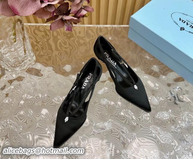 Grade Quality Prada Satin Pumps 5cm with Buckle Black 812010