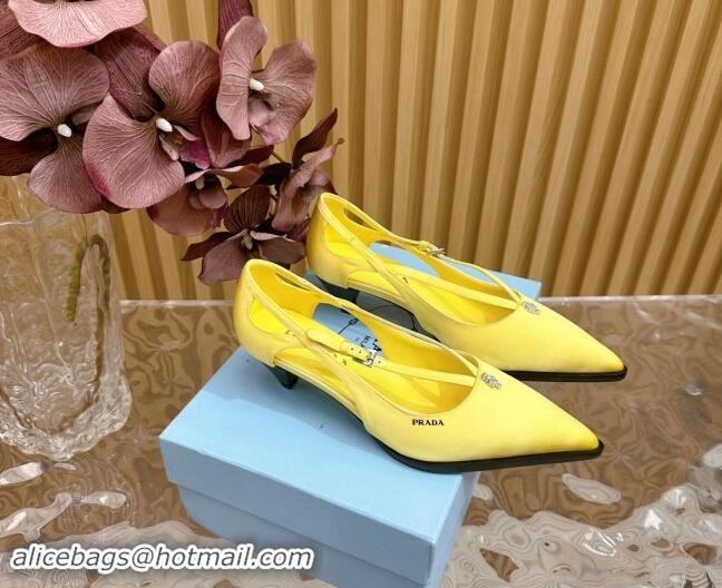 Hot Style Prada Satin Pumps 5cm with Buckle Yellow 812011