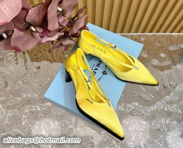 Hot Style Prada Satin Pumps 5cm with Buckle Yellow 812011