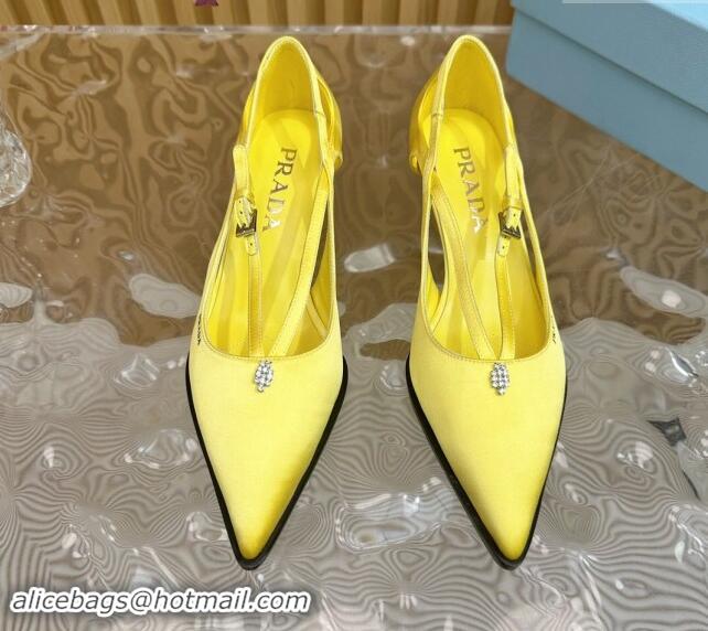 Hot Style Prada Satin Pumps 5cm with Buckle Yellow 812011