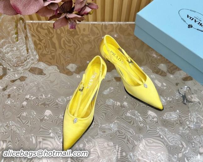 Hot Style Prada Satin Pumps 5cm with Buckle Yellow 812011