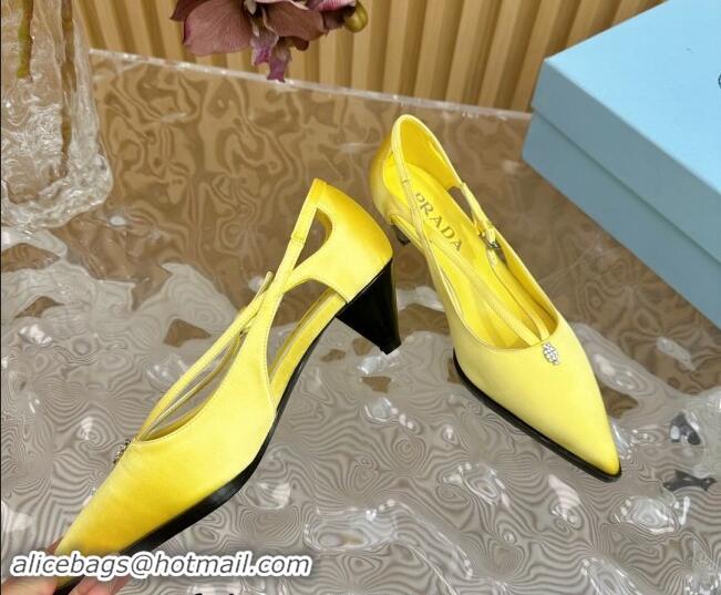 Hot Style Prada Satin Pumps 5cm with Buckle Yellow 812011