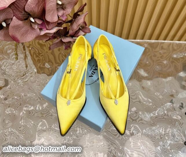 Hot Style Prada Satin Pumps 5cm with Buckle Yellow 812011