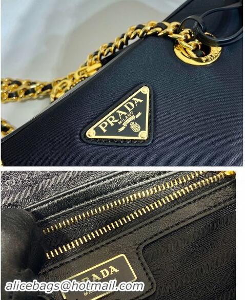 Low Cost Prada Re-Edition 1978 medium nylon chain bag 1BB115 Black 2024