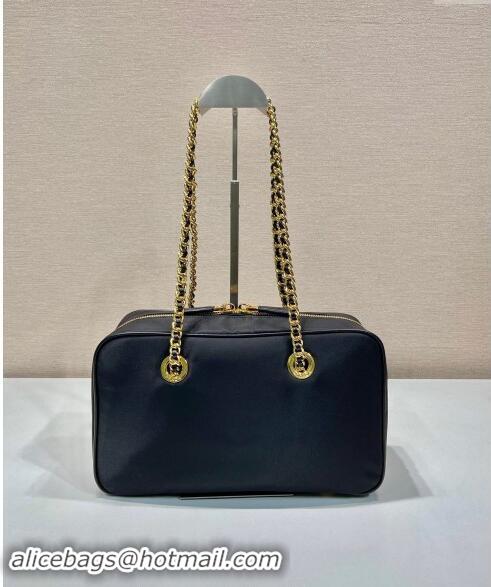 Low Cost Prada Re-Edition 1978 medium nylon chain bag 1BB115 Black 2024