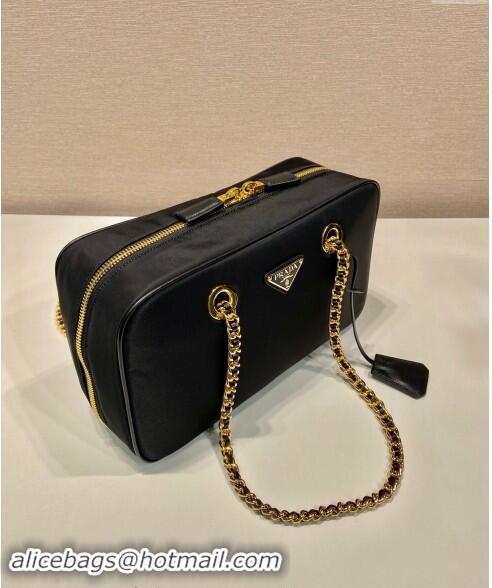 Low Cost Prada Re-Edition 1978 medium nylon chain bag 1BB115 Black 2024