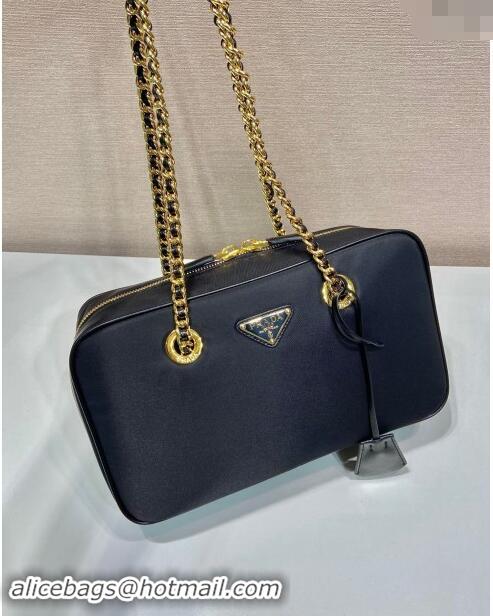 Low Cost Prada Re-Edition 1978 medium nylon chain bag 1BB115 Black 2024