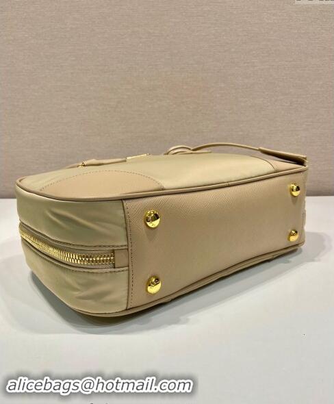 Best Quality Prada Re-Edition 1978 medium Re-Nylon and Saffiano leather two-handle bag 1BB115 Beige 2024