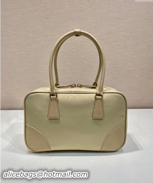 Best Quality Prada Re-Edition 1978 medium Re-Nylon and Saffiano leather two-handle bag 1BB115 Beige 2024