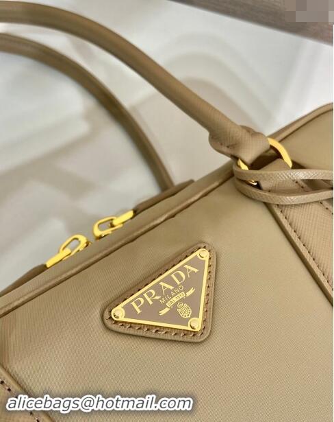 Best Quality Prada Re-Edition 1978 medium Re-Nylon and Saffiano leather two-handle bag 1BB115 Beige 2024