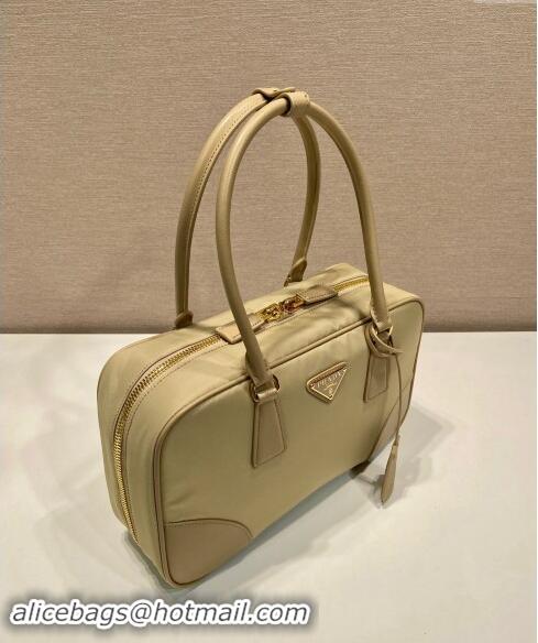 Best Quality Prada Re-Edition 1978 medium Re-Nylon and Saffiano leather two-handle bag 1BB115 Beige 2024