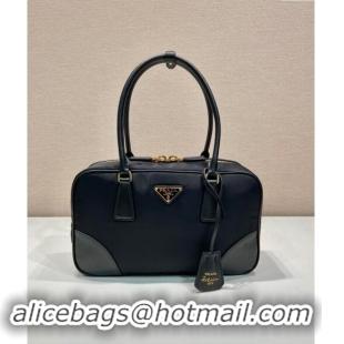 New Design Prada Re-Edition 1978 medium Re-Nylon and Saffiano leather two-handle bag 1BB115 Black 2024