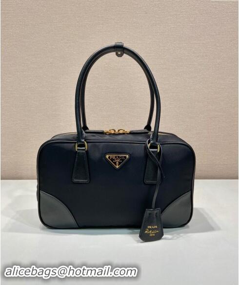 New Design Prada Re-Edition 1978 medium Re-Nylon and Saffiano leather two-handle bag 1BB115 Black 2024