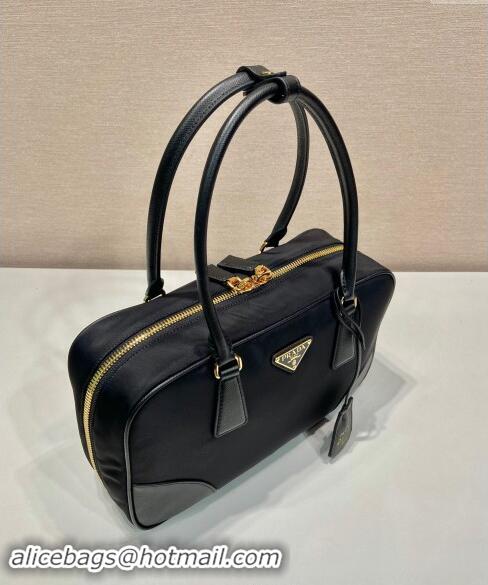 New Design Prada Re-Edition 1978 medium Re-Nylon and Saffiano leather two-handle bag 1BB115 Black 2024