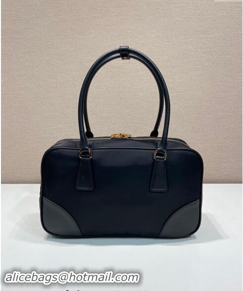 New Design Prada Re-Edition 1978 medium Re-Nylon and Saffiano leather two-handle bag 1BB115 Black 2024